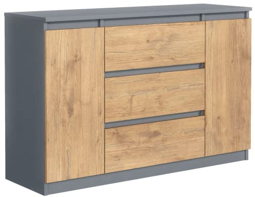 meble masztalerz Kommode 120 cm Breit - Modernes Sideboard - Highboard mit 3 Schubladen - Schubladenschrank - Kommodenschrank für Wohnzimmer, Flur, Schlafzimmer - Anthrazit/Lancelot 120x78,2x39 cm
