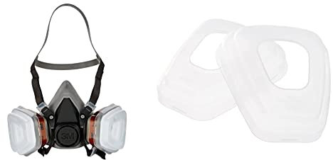 3M Respiratore semimaschera per verniciatura a spruzzo 6002C con filitri rimovibili & 501 Set 2 Ghiera Coprifiltro Per Filtri Serie 5000