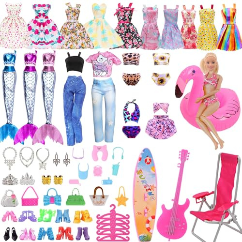 47 Stück Kleidung & Zubehör für Puppen, Kleidungsstücke für Puppen mit Meerjung Abendkleider Kleider Tops Hosen Bikinis Kurze Kleider Schuhe Zubehör für Puppen Mädchen 11,5 Zoll