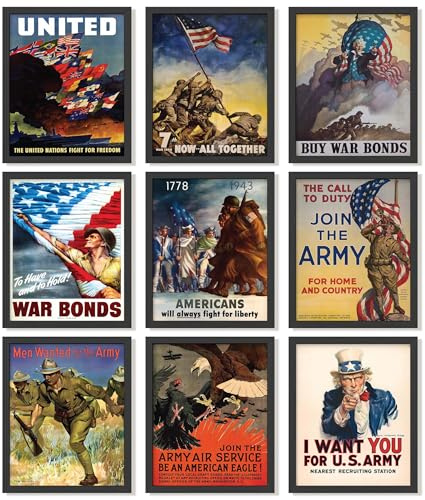 97 Decor Vintage WW2 Poster - Us History Posters for Classroom Decorations, World War 2 Propaganda Pictures, World War II Army Art Prints, WW2 Memorabilia Military Wall Decor for Men (8x10 Unframed)