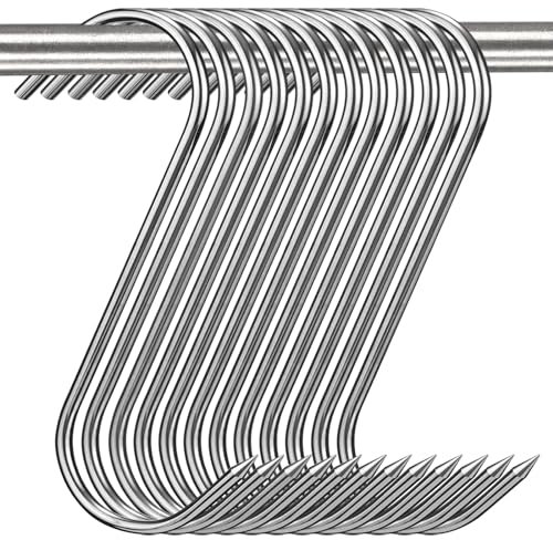 12 Pcs Meat Hooks, 5 Inch Stainless Steel Butcher Hooks (4MM Diameter), S Shaped for Hanging Bacon, Sausage, Hunting Smoking Ribs, Drying, Grilling BBQ - Kitchen, Market