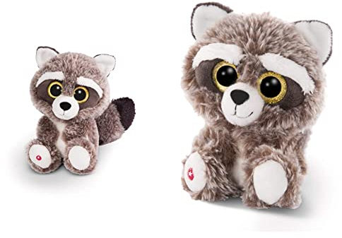 NICI Glubschis: Das Original – Glubschis Waschbär Clooney 25 cm – Kuscheltier Waschbär mit großen Augen – Flauschiges Plüschtier mit großen Glitzeraugen & 46621 Glubschis Waschbär Clooney, ca. 15cm
