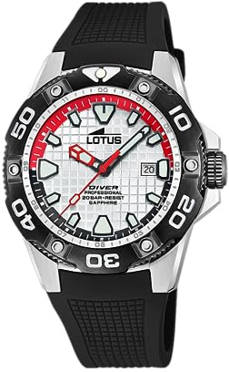 LOTUS Reloj Hombre Analógico de Caucho Negro | Movimiento de Cuarzo, Calendario, Cristal Zafiro de Alta Resistencia, Resistente al Agua 20 ATM 18927/1 Special Prices