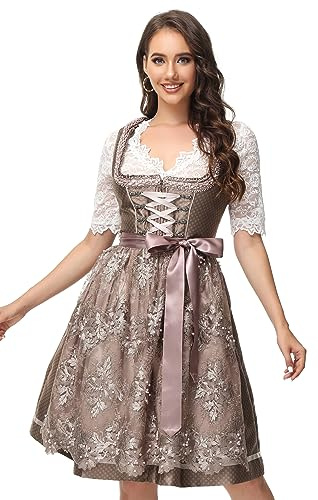 TrendiMax Abito tradizionale Dirndl Midi da donna, per Oktoberfest, con grembiule in pizzo, 34-48, 46