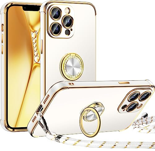 Miss Arts für iPhone 12 Pro Max Hülle mit Band, Ring Ständer Handyhülle Frauen Mädchen Dünn Stoßfeste Schutzhülle für iPhone 12 Pro Max Case Weiß
