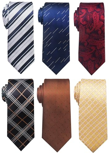 Passabin Corbata para hombre, juego de 6 corbatas tejidas de jacquard, Rojo, marrón, dorado, azul, verde oscuro, cachemira, 2.95 inches*57.5 inches