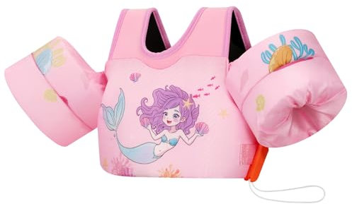 MoKo Chaleco Flotante de Natación para Niños, Manguito Flotador para Niños con Correa de Hombro Ajustable para Niños de 6-13,5 kg Aprender a Nadar Piscina Playa, Rosa & Sirena Concha