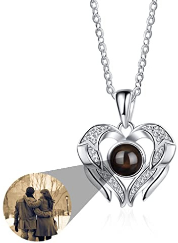 TantricBliss Personalisierte Projektion Kette mit Foto für Frauen - Benutzerdefinierte Foto Liebe Herz Projektion Anhänger Schmuck Memorial Geschenke für Frau Freundin Mutter Tochter