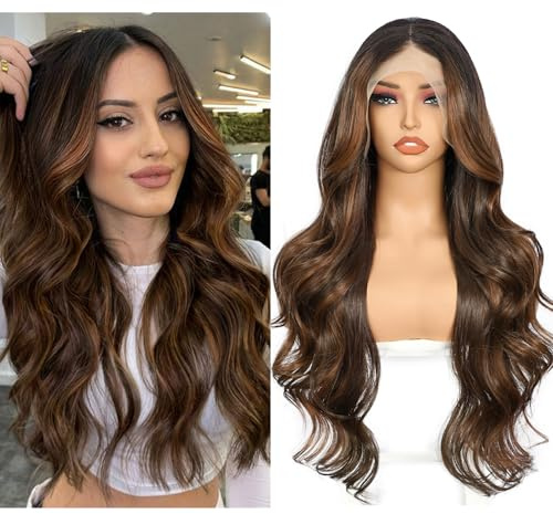 Sapphirewigs 13x4 Lace Front Perücke Synthetische Braun Perücke 26 inch