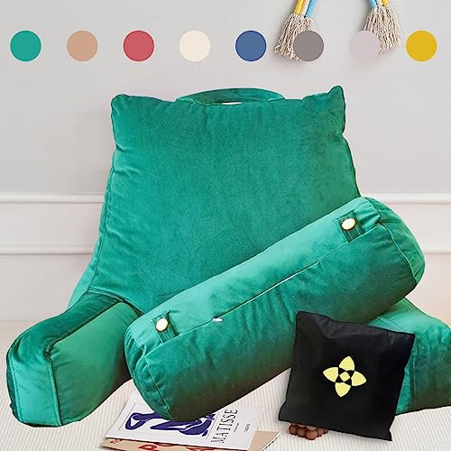 Ergonomisches Bettruhe-Lesekissen mit Abnehmbarer Nackenrolle, weiches Lendenwirbelstützkissen mit optimaler Dichte, extra großes Taillenkissen, Rückenlehnenkissen mit Stützarmen für Bücher