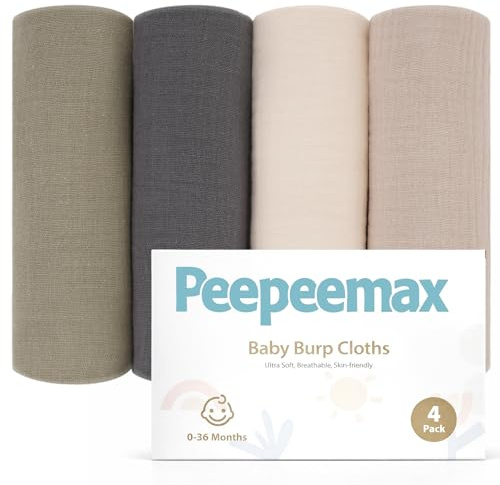 Peepeemax Langes bomull bebis, chiffong lång babyset med 4, extra mjuk, absorberande andningsbar för nyfödd känslig hud, chiffongfyrkanter för pojkar och flickor (Grå, 50x25cm)