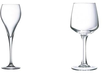 Arcoroc J1478 Flûte à Champagne Brio, Verre Ultra Transparent, 16 cl & Verre A Pied TREMPÉ LINEAL 25 CL