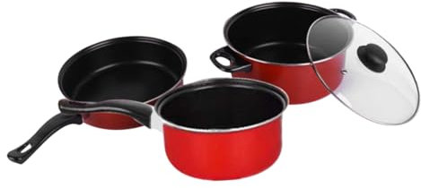 Hoement Set da Cucina 3 Pezzi Pentola Antiaderente, Padella e Casseruola in Ghisa, Salvaspazio per Uso Quotidiano in Casa