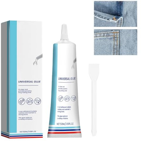 HASAIKA® Colla per Tessuti, Cuce Colla Liquido per Tessuto, Colla per Cucire Rapida Asciugatura con punte di precisione per tessuti, vestiti, pelle, strass, toppe, 50 ml