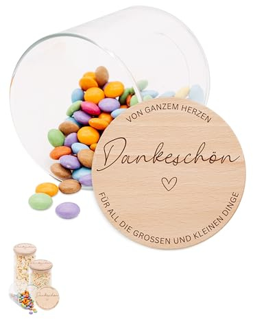 wunderwunsch® - Personalisierte Vorratsgläser mit Deckel mit Gravur - [einzeln - S/M/L - 0,5-1,2 L] - Personalisiert Abschied Geschenk Erzieherin Dankeschön (Von ganzem Herzen, klein - 530ml)