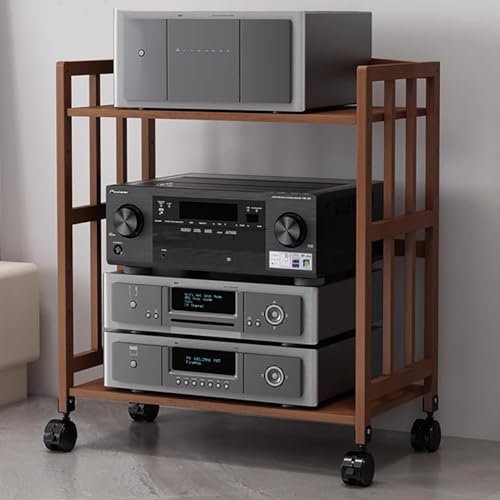 Elitix HiFi Rack Beweglicher Audiogeräteschrank mit Verstellbarem Regal, Heimstereo-Racksystem Komplett für CD-Player und Lautsprecher, 1-5-stufiger AV-Komponentenständer(Brown,70x77cm)