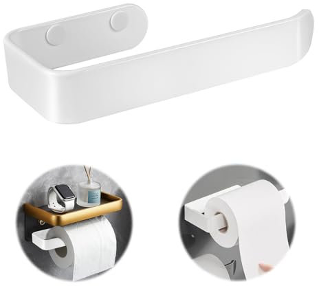 Portarrollos Papel Higienico Blanco, Portarrollos Papel Higienico Adhesivo, Soporte Papel Higienico,Porta Rollos de Papel Higienico Adhesivo,Soporte de Pared con Estante para Cocina y Baño (18 cm)