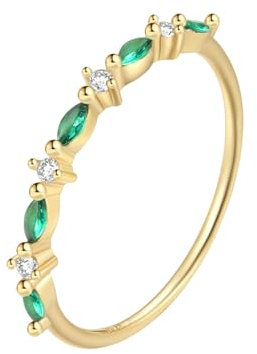 Stfery Bague de mariage en or pour femme taille marquise verte labo créée émeraude bague femmes or 585 bague 45 (14,3)-62 (19,7)