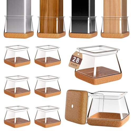 GICUNK 28 Pezzi Quadrati Gommini per Sedie con Feltro (L Fit: 25.1-36mm) | Silicone Tappini per Gambe Sedia, Protezione Pavimenti, Feltrini Piedini per Sedie, Riduzione Rumore, Proteggi Mobili