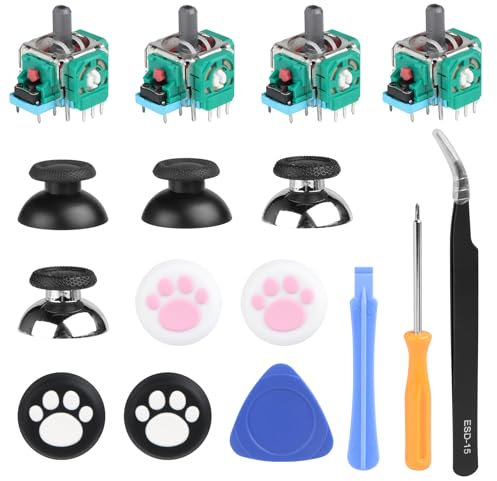 PLCatis 4 Stück Hall Effect Sticks kompatibel mit Play Station 5 PS5 Controller Ersatzteile, 3D Analog Dualsense Edge Stick Modul Joystick für PS5 mit Daumenkappe Thumbstick Reparatur Kit [video game]