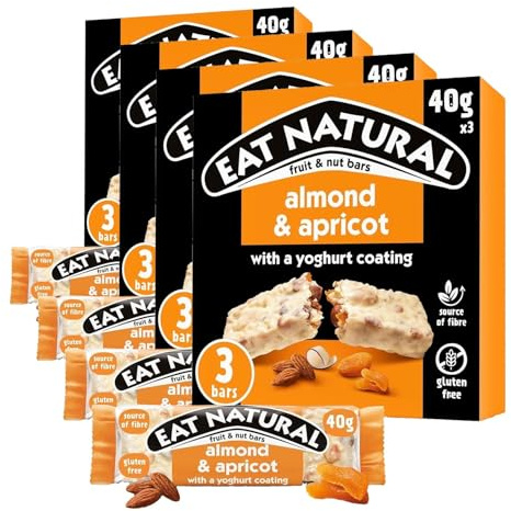 Eat Natural Almond & Apricot with a Yoghurt Coating Fruit & Nut Bars, 3 x 40 g (Pack of 4)
