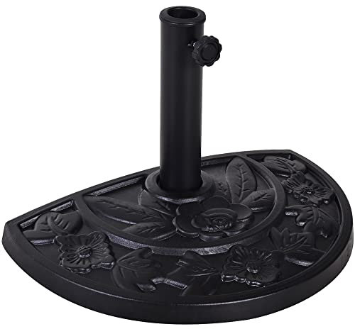 Outsunny Base per Ombrellone a Mezzaluna da Ø38 mm e Ø48 mm con Manovella, Basamento per Ombrellone in Resina, 50x31x32 cm, Nero
