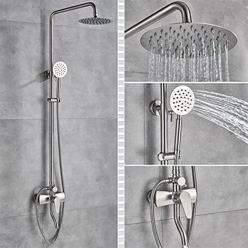 WACEH Jewelry Cuarto de baño SUS304 Juego de Ducha de Lluvia Grande Cepillado Mezclador de baño Grifo de Ducha de baño Agua fría y Caliente Montado en la Pared de la Ducha-E Earrings Necklace
