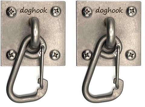 Canine Hitch- Secure Dog Leash Parking Wall Large Hook with Clip 2 Pack - Tie Out Stainless Steel & ABS Mounting Plate for Strength - Practical Lead Management for Home & Business