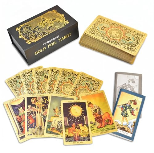 YIMINGOUFEI Cartas Tarot Español, Rider Waite Bilingüe Inglés, 78 Doradas