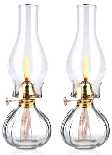 Lampada a petrolio in vetro per interni, 2 pezzi lampade a olio in vetro, lampada vintage a olio a petrolio, classica lampada a petrolio con fiamma regolabile, lampada retrò a petrolio, lampada ad