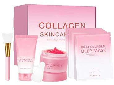 Collagen-Hautpflegeset, 8PCS Collagen Jelly Cream, Collagen Face Mask, Overnight Wrapping Peel Off Mask and Brush for Hydrating, Firming and Glowing Skin, Geschenke für Frauen und Mädchen