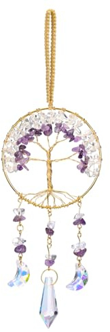 JOVIVI Amethyst Crystal Tree of Life hanging crystals Ornament Gifts for Women Christmas Suncatchers for Windows Purple Home Decor Garden Accessories Decoration
