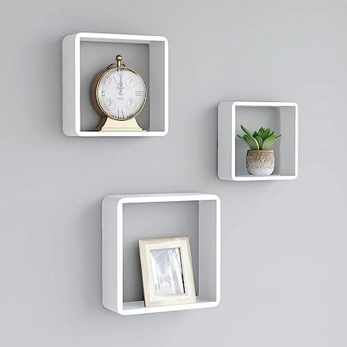 Qnhdfrt Set di 3 scaffali a cubo in MDF bianco con montaggio invisibile per libri decorativi in soggiorno, cucina, bagno, design moderno