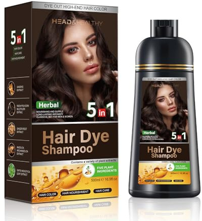 Shampoing Colorant 5 En 1 Avec 5 Extraits D’herbes, Teinture Naturelle Instantanée Pour Cheveux Blancs, Shampoing Colorant Multifonctionnel Pour Hommes Et Femmes - 500 Ml (noir naturel)