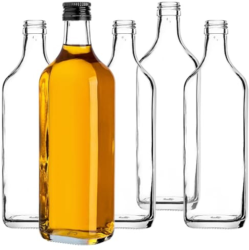 KADAX Juego de 10 botellas de cristal de 500 ml con tapón de rosca, color negro, cortas, botellas vacías para rellenar zumo, licor, aceite, vinagre y jarabe, botellas de cristal reciclables