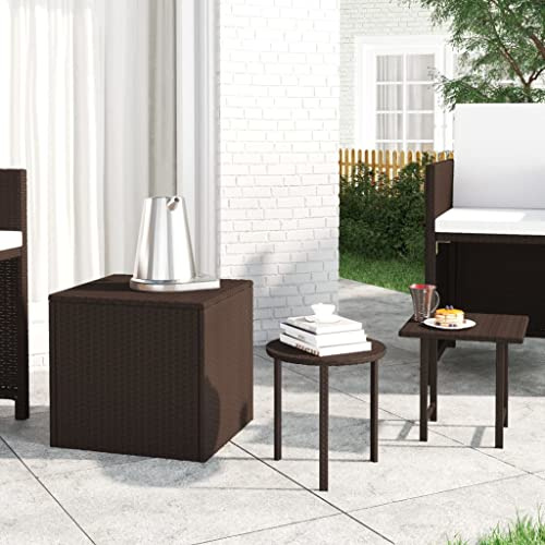 KTHLBRH 3-teiliges Beistelltisch-Set aus Polyrattan, braun, Beistelltische für den Außenbereich, aus PE-Rattan, mit robuster Struktur und stabiler Oberfläche