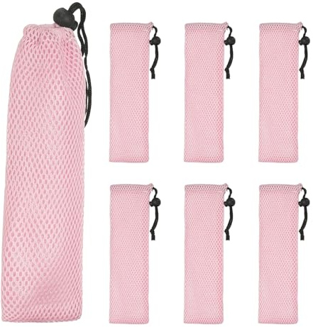 sourcing map 6 Pcs Pouch Bag Straw Carrying Cases, Portable Cutlery Sleeve Chopstick Case Utensil Bag for Home Travel Outdoor Storage Fork Spoon Chopsticks, S & Pink