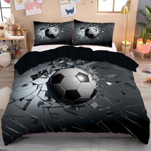 GSAEIMCT Bettwäsche 135X200Cm Glasfußball 3 Teilig Kinderbettwäsche Set Mikrofaser 3D Schwarz-Weiß Dreidimensionale Bewegung Bettbezug Und Kissenbezug 80X80Cm Für Kinder,Jungen,Jugendlich