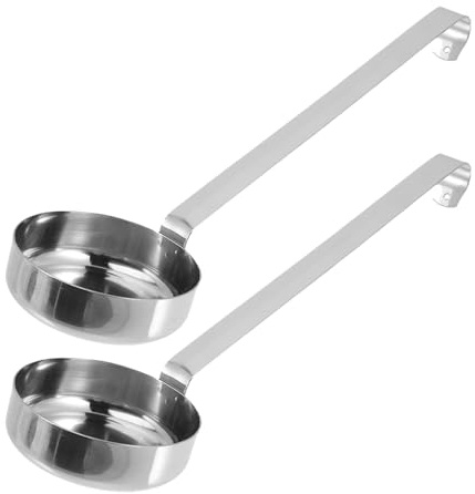TOYANDONA Cuillères Fond Plat pour Sauce Pizza en Acier Inoxydable, Lot de 2 Manche Long Élégant, Cuillères Doseuses Multifonctions, Ustensiles la Cuisine pour Usage Maison et Professionnel
