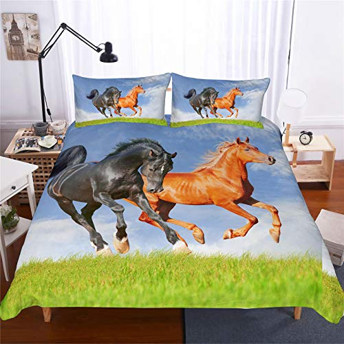 Fgolphd Horse Print Duvet Set Soft Microfiber Pasture Double Bed Linen
