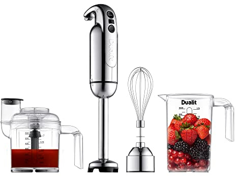 Dualit Hand Blender Set | Handheld Stick Blender With Chopping Bowl, Whisk & 1L Measuring Jug | 700W Polished With Turbo Speed | Perfect For Soup, Smoothies, Puree, Dip, Baby Food & Chopped Vegetables