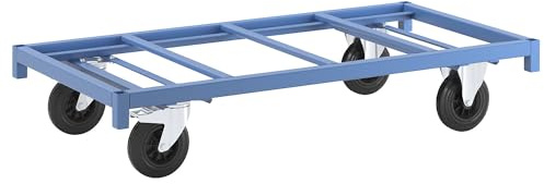 eurokraft pro | Plattformwagen MODULAR | Tragfähigkeit 500 kg, Ladefläche 1550 x 800 mm, 2 Lenkrollen mit Doppelstopp, 2 Bockrollen