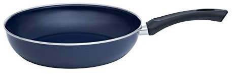 Riess, 0057-012, Omas Emaillepfanne 28, CLASSIC - EMAILLEPFANNEN, Durchmesser 28 cm, Höhe 6.5 cm, Emaille, blau mit schwarzem Kunststoffgriff, Bratpfanne, Induktion