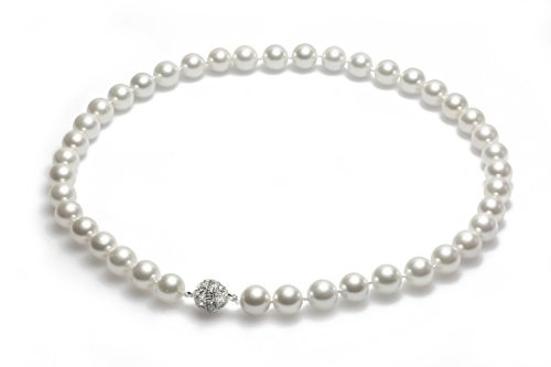 Schmuckwilli Perlenkette für Damen Magnetverschluß - mit weißen runden Perlen - Elegante Kette mit Muschelkernperlen für jeden Anlass - die Halskette - Choker Pearl Necklace für Frauen