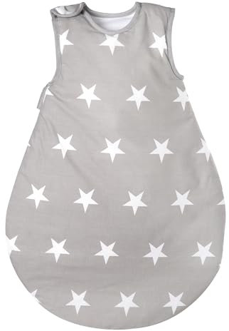 roba Schlafsack 70 cm Little Stars - Babyschlafsack aus atmungsaktive Baumwolle für Neugeborene - für Sommer & Winter - Stern Motiv in Weiß / Grau