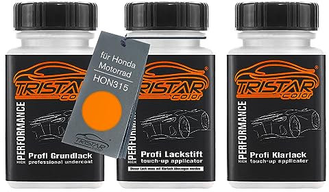 TRISTARcolor Vernice per moto Kit stilo di ritocco per Honda Motorrad HON315 Repsol Orange Vernice di fondo vernice di base vernice trasparente ognuno 50ml