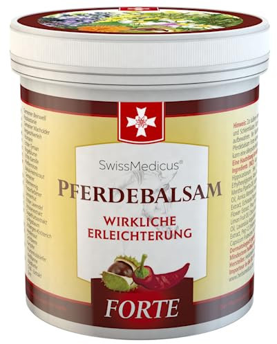 SwissMedicus Pferdebalsam Forte Wärmend 500ml – Massage-Gel mit Rosskastanie, Arnika, Beinwell, Wacholder, Kiefer, Kampfer, Chilli & Rosmarin – Wärme für Muskeln, Gelenke & Rücken