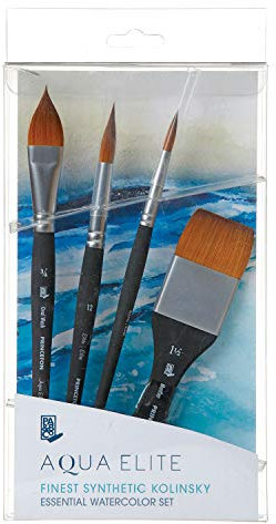 PRINCETON ARTIST BRUSH CO. Aqua Elite Fine Art Aquarellpinsel, synthetischer Kolinsky Zobel, 4-teiliges Pinselset, kurzer Griff, ideal für Profis und Studenten