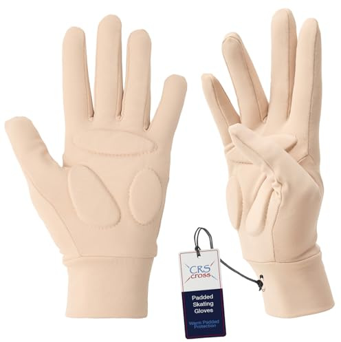 CRS Cross Padded Ice Skating Gloves. Warm Padded Protection for Figure Skating Testing, Practice, Dance Competitions, Roller Skaters and Cheerleading. (Tan, Youth Medium/Large)