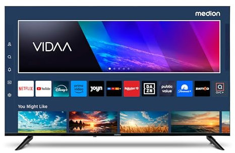 MEDION TV 43 pollici (108 cm) Smart TV 4K (HDR10, VIDAA Store, DVB-T2 HD, DVB-C, DVB-S2, HEVC, Netflix, Prime Video, Disney+, DAZN, Paramount+, HbbTV, PVR, Bluetooth, MD 843200)